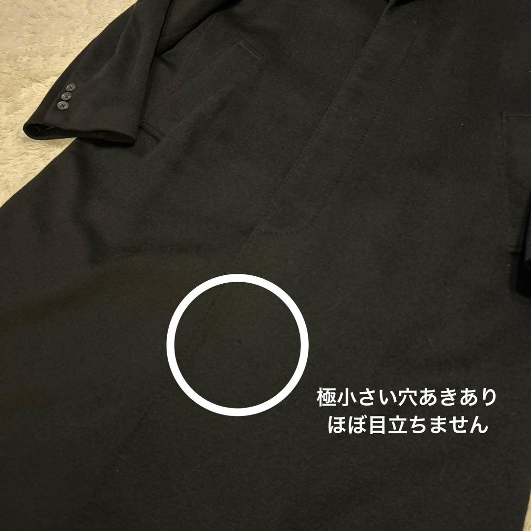 【カシミヤ100%×大きいサイズ】マキシ丈比翼ロングステンカラーコート 黒 XL