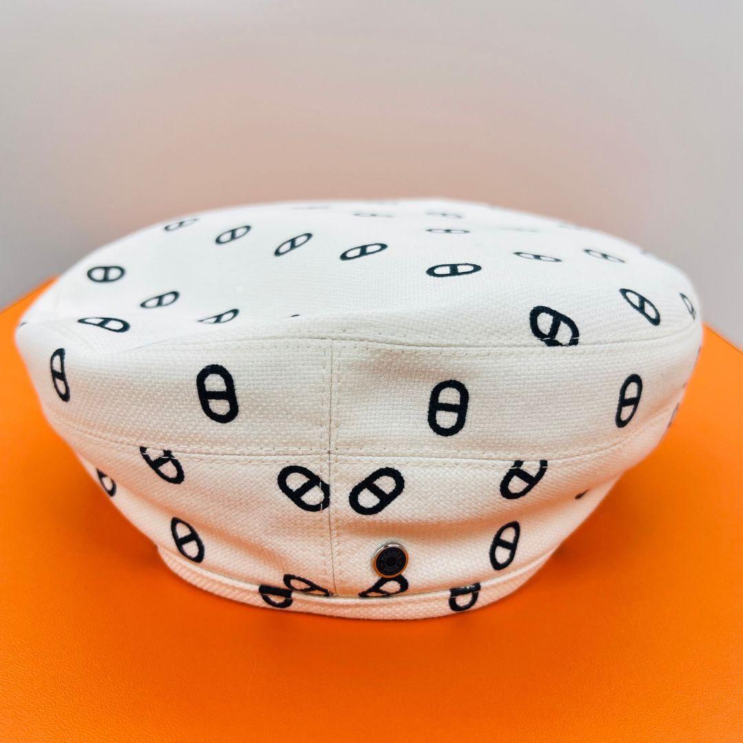 HERMES エルメス ベレー帽　シェーヌダンクル 帽子 ホワイト コットン