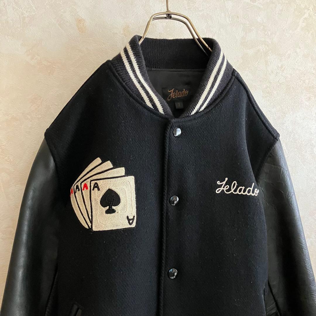 ジェラード 50's復刻 \"SINNERS\" チェーン刺繍 本革袖スタジャン 黒