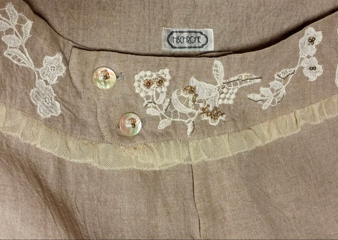 最終お値下◇さえら◇ヒスクローネ◇リネンパンツ◇ナチュラル◇ビジュー装飾◇美品