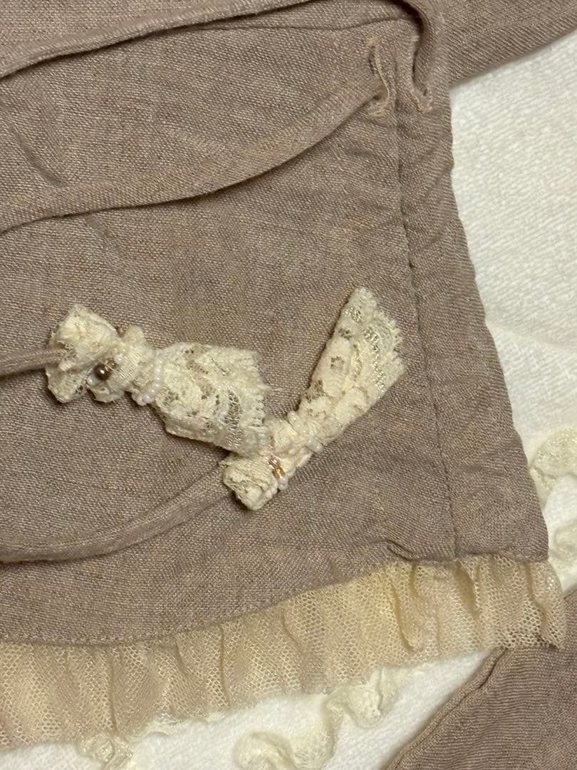 最終お値下◇さえら◇ヒスクローネ◇リネンパンツ◇ナチュラル◇ビジュー装飾◇美品