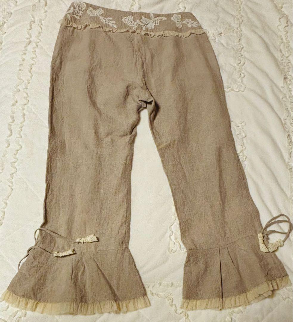 最終お値下◇さえら◇ヒスクローネ◇リネンパンツ◇ナチュラル◇ビジュー装飾◇美品