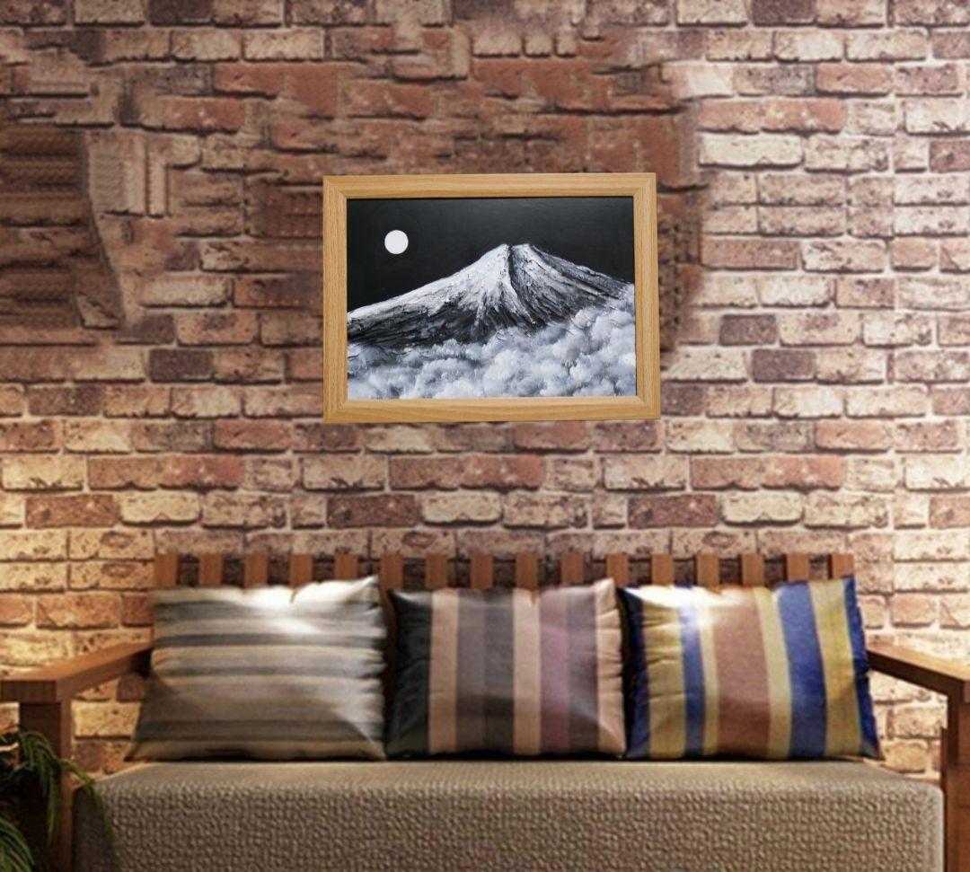 油絵 油彩 油彩画 絵 絵画 【白黒の富士山】