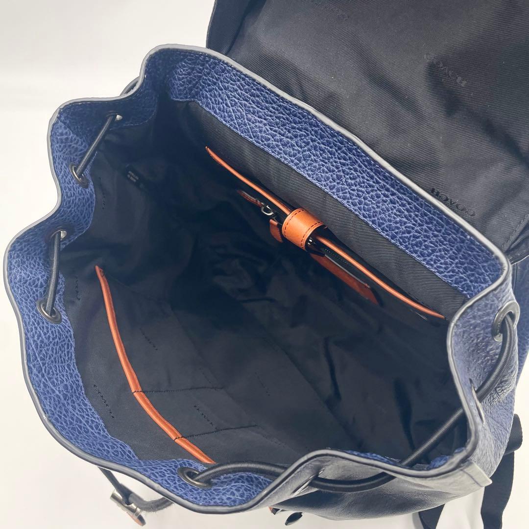 美品 COACH コーチ マンハッタン バックパック 大容量 レザー ネイビー