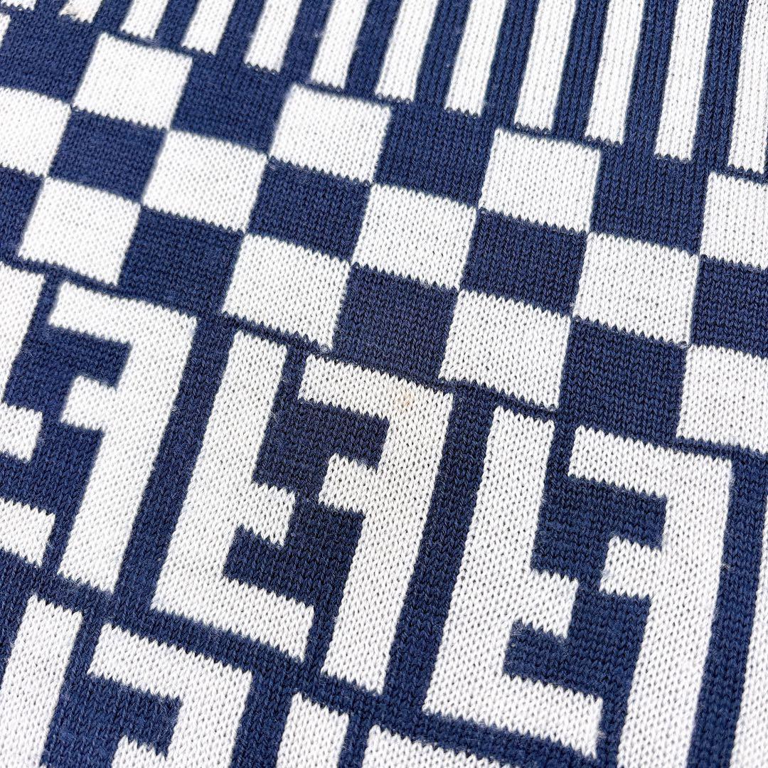 FENDIフェンディ ズッカ柄 ウール マフラー イタリア製 ネイビー 男女兼用