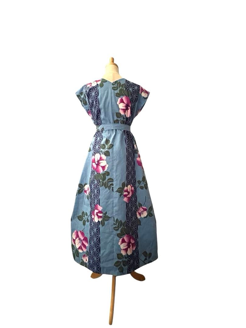 6Y42-12浴衣リメイクワンピース　ハンドメイド　ロング　マキシ　新品反物