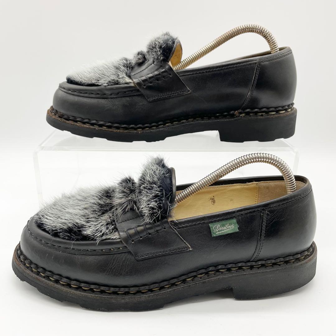 Paraboot ORSAY オルセー ミンクファー ローファー 革靴 黒 24