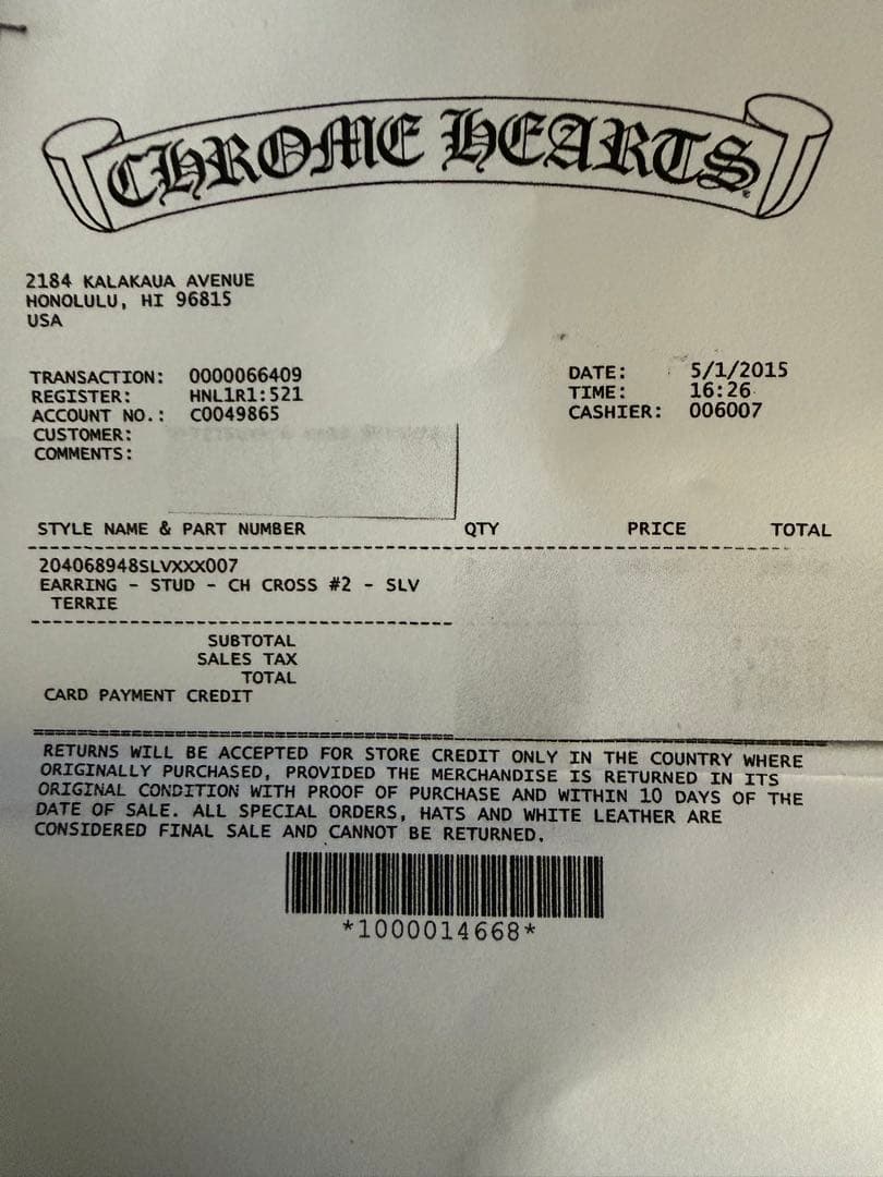 P*a様 クロムハーツCH CRSS 2 FAT CHクロスファットスタッド ピ