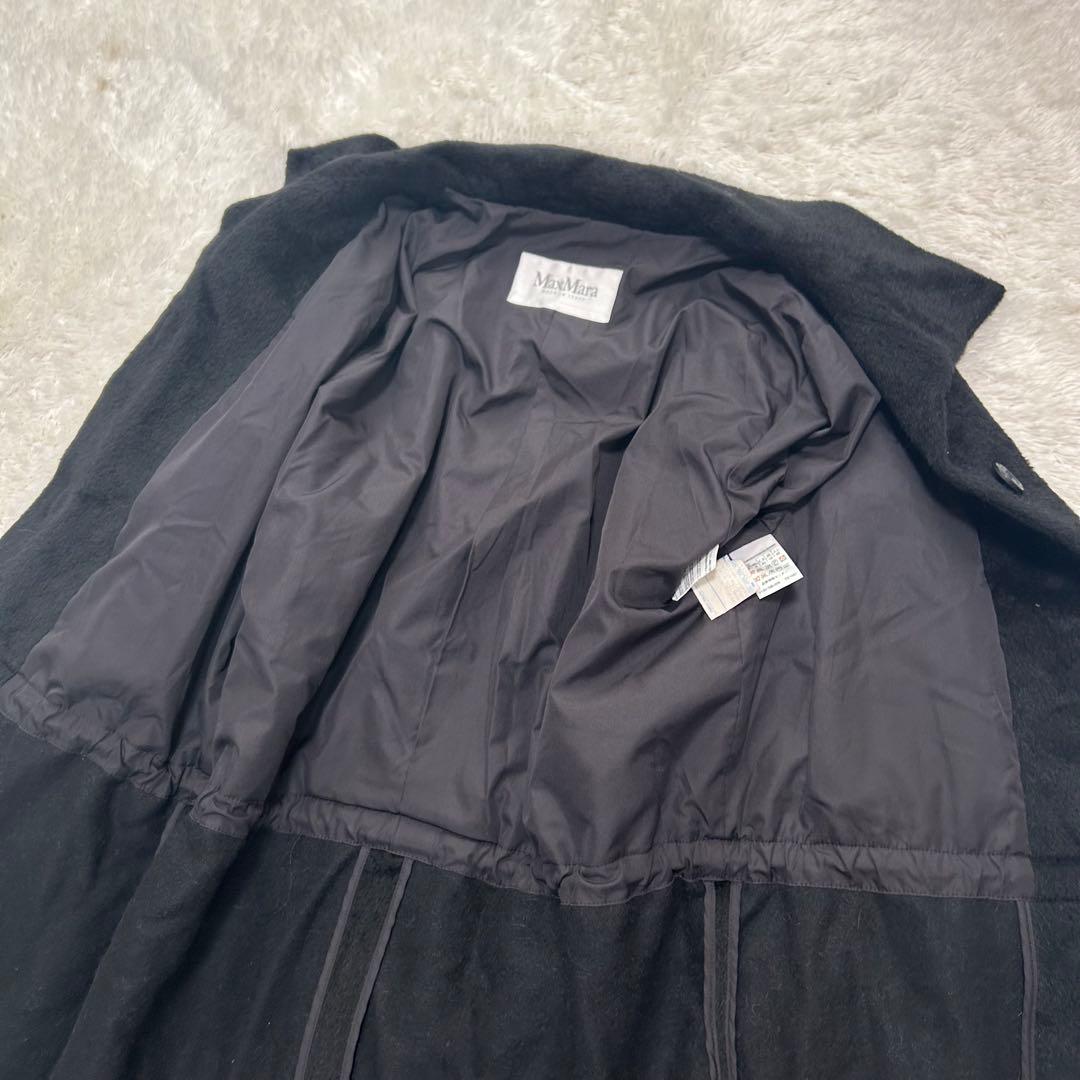 美品✨MaxMara 最高峰白タグ ふわふわ贅沢アルパカシャギーコート 42 黒