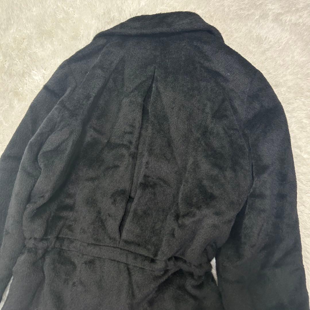美品✨MaxMara 最高峰白タグ ふわふわ贅沢アルパカシャギーコート 42 黒