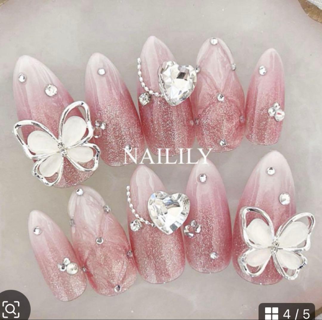 ネイルチップ チェック リボン ワンホン ガーリー 韓国 量産型