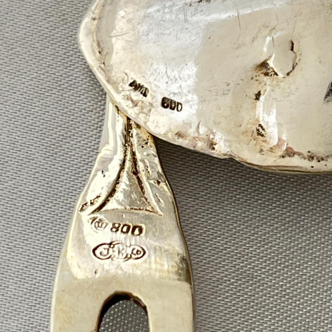 ドイツ】シュガースプーン 2本 / オードブルピック【純銀】薔薇の蕾 葡萄