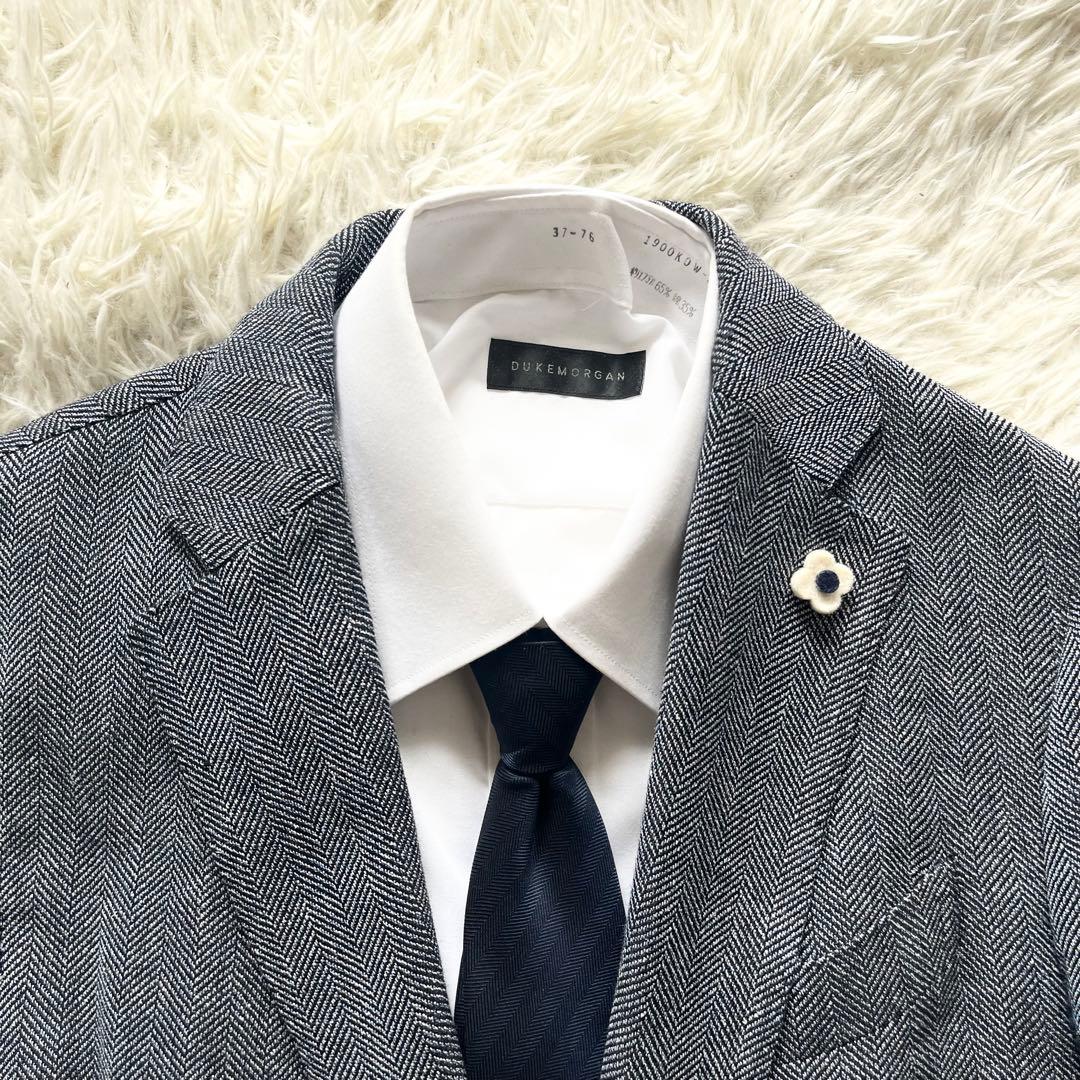 <美品>LARDINI 新ロゴ ネイビー ウール リネン シルク ジャケット48