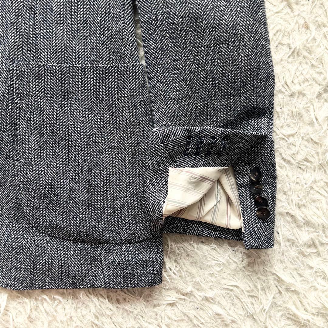 <美品>LARDINI 新ロゴ ネイビー ウール リネン シルク ジャケット48