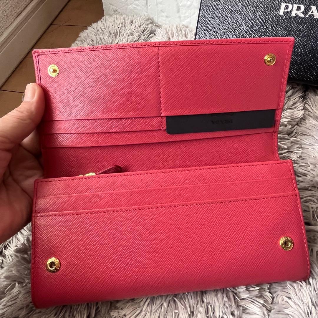 美品✨PRADA サフィアーノ　三角ロゴ　長財布　カードケース付き　ピンク