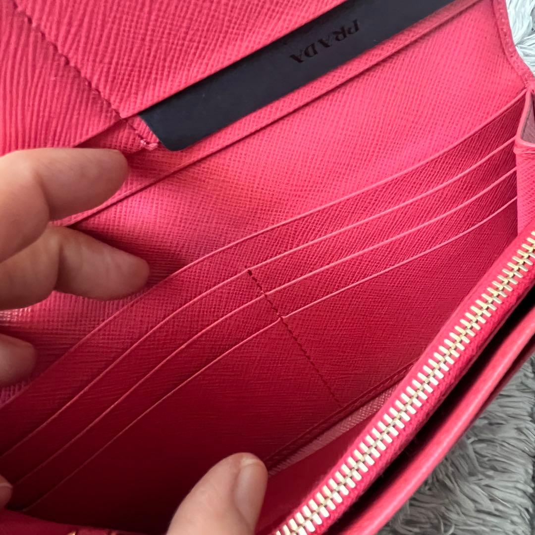 美品✨PRADA サフィアーノ　三角ロゴ　長財布　カードケース付き　ピンク