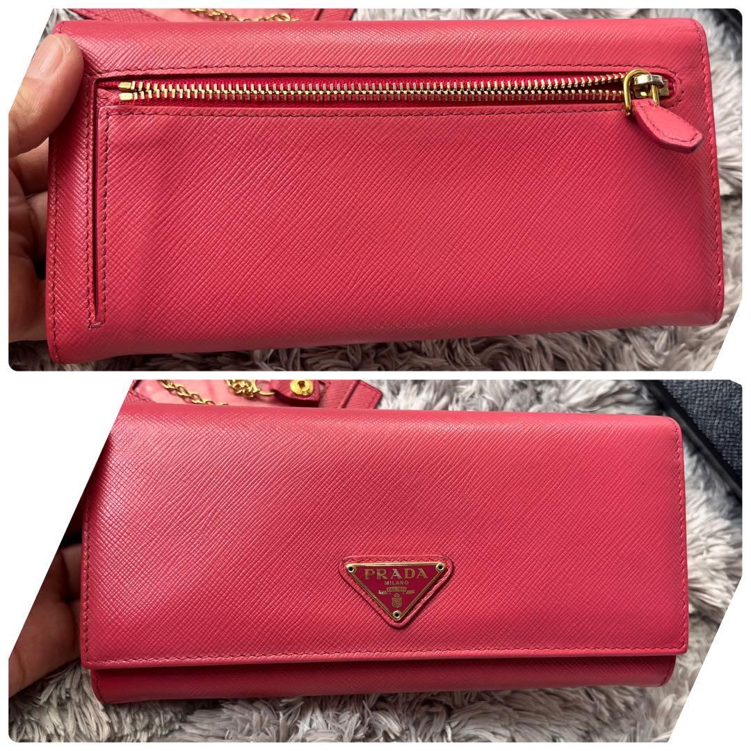 美品✨PRADA サフィアーノ　三角ロゴ　長財布　カードケース付き　ピンク
