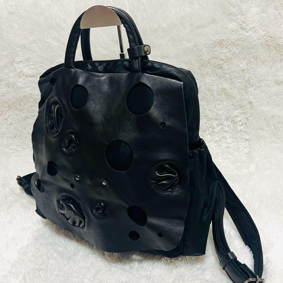 慈雨　日本製 レザー×ナイロン 2WAY リュック ハンドバッグ