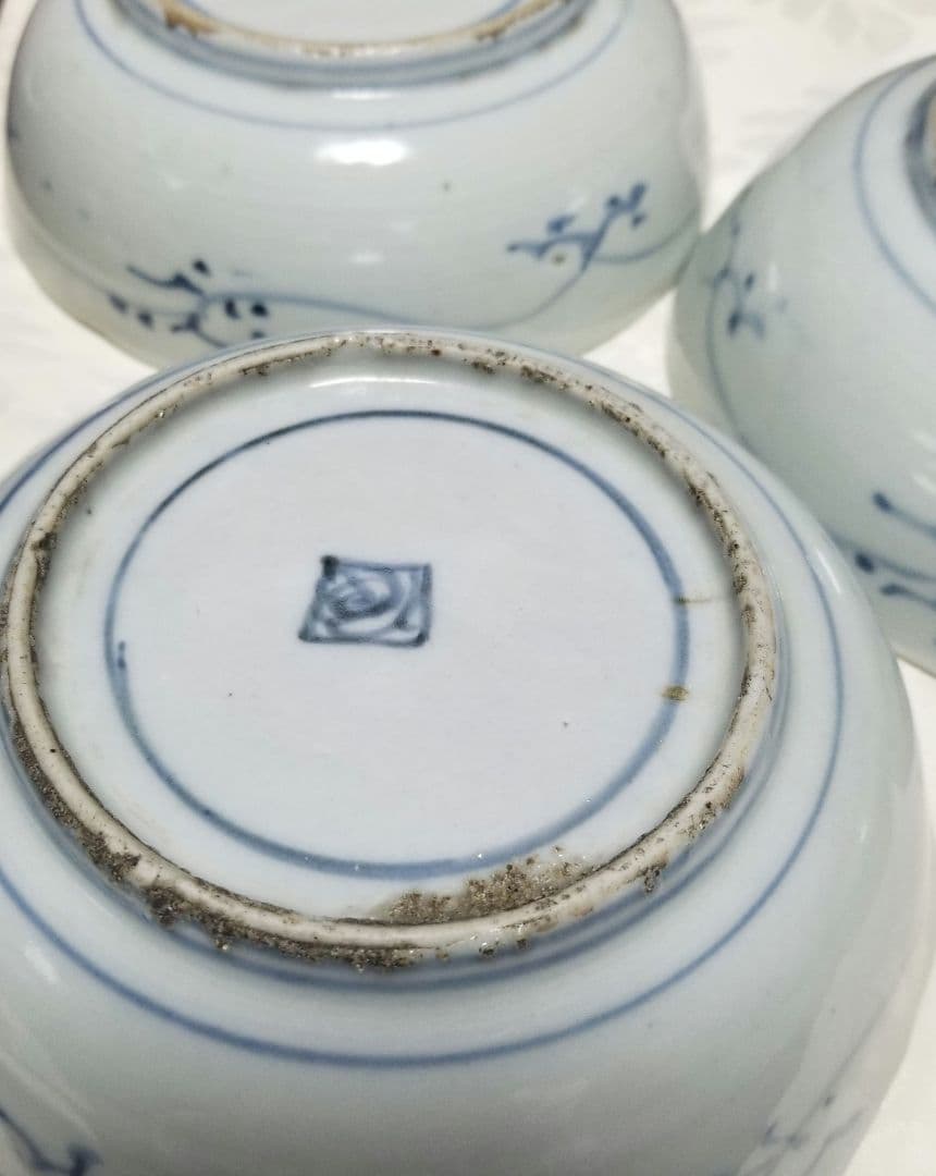 古伊万里 藍柿 松竹梅文 江戸中期 元禄 1688年-1704年頃4鉢