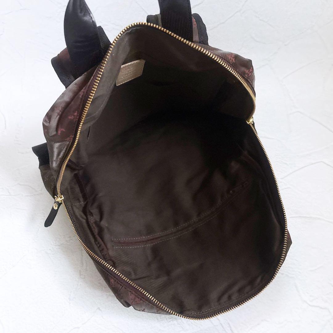 《美品》russet スクエアリュックサック モノグラム 大容量 A4 ブラウン