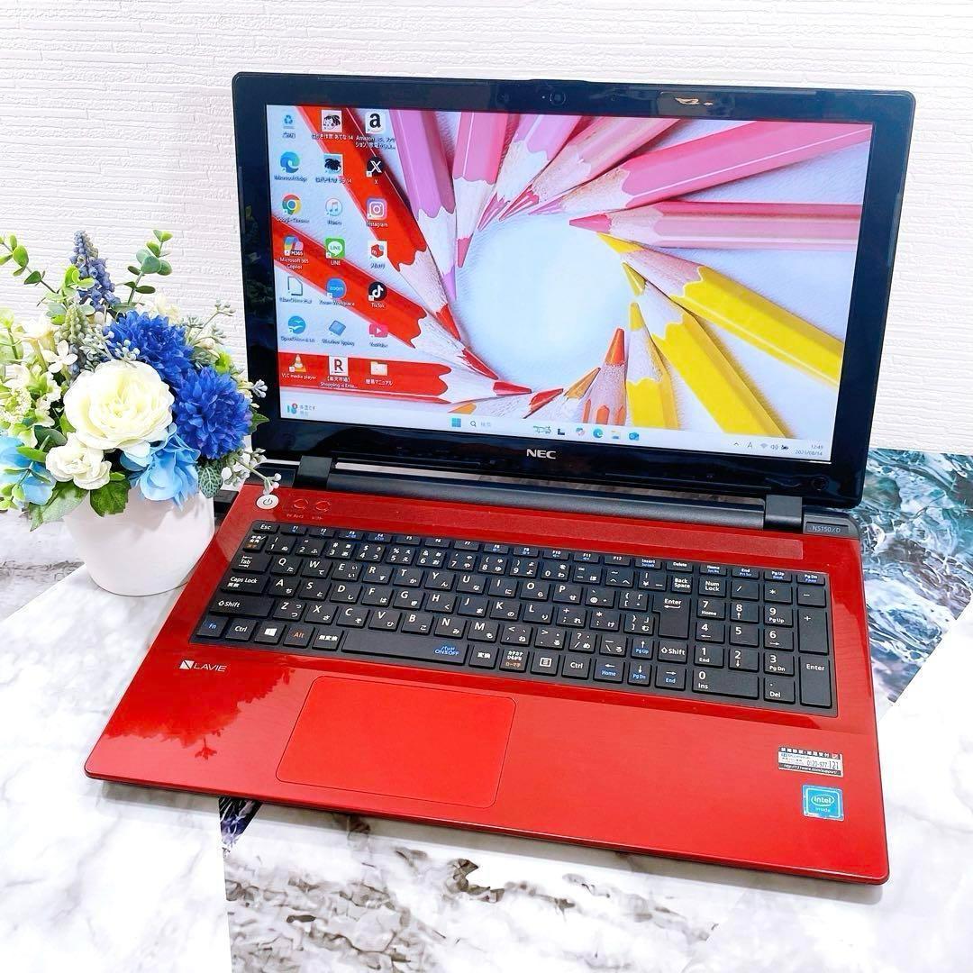 可愛い赤❤薄型ノートパソコン✨新品SSDで快適✨オフィス付き✨Windows11