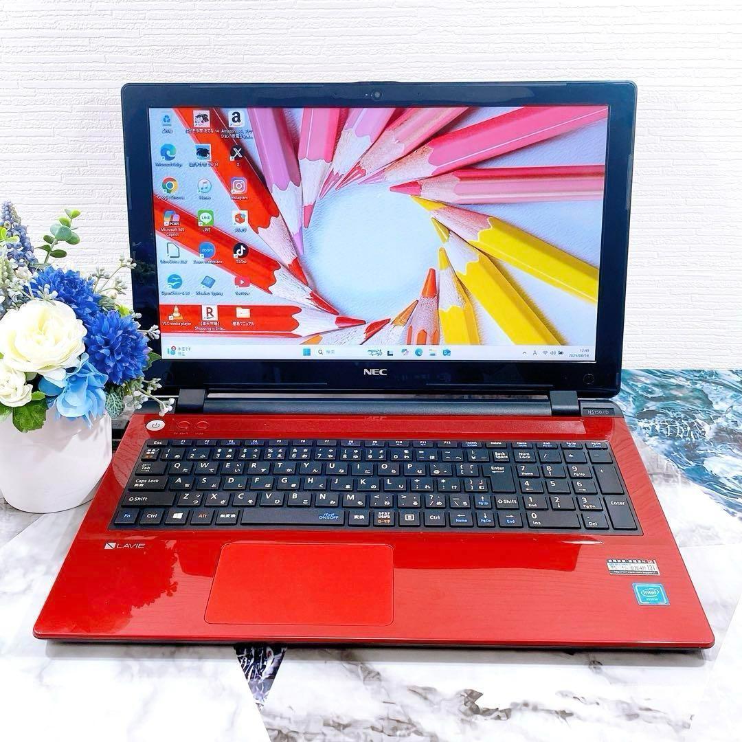 可愛い赤❤薄型ノートパソコン✨新品SSDで快適✨オフィス付き✨Windows11