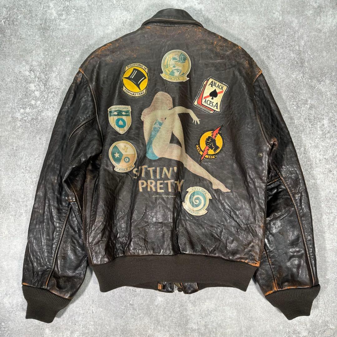 AVIREX レザーフライトジャケット　A-2 XS ブラウン　革パッチ　本革