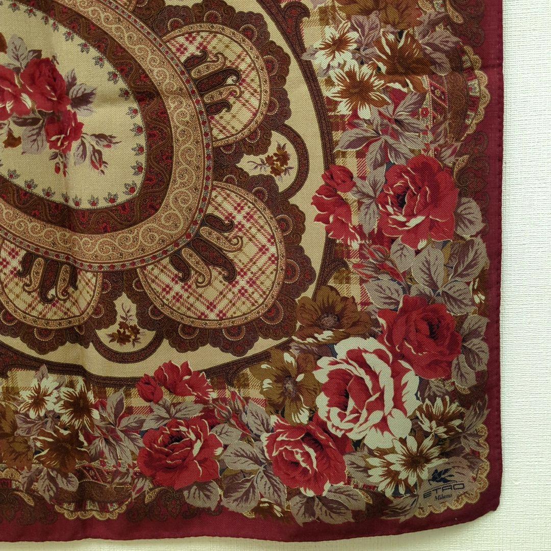 エトロ 大判スカーフ 花柄 ブラウン ワインレッド ○タグなし 楽天市場