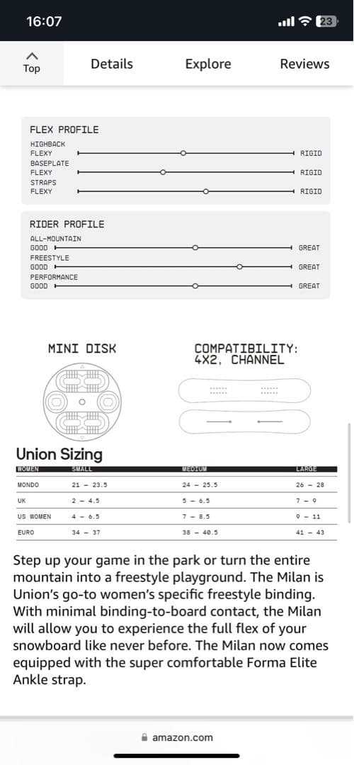 終末限定値下げ　ビンディング Union Milan Womens S