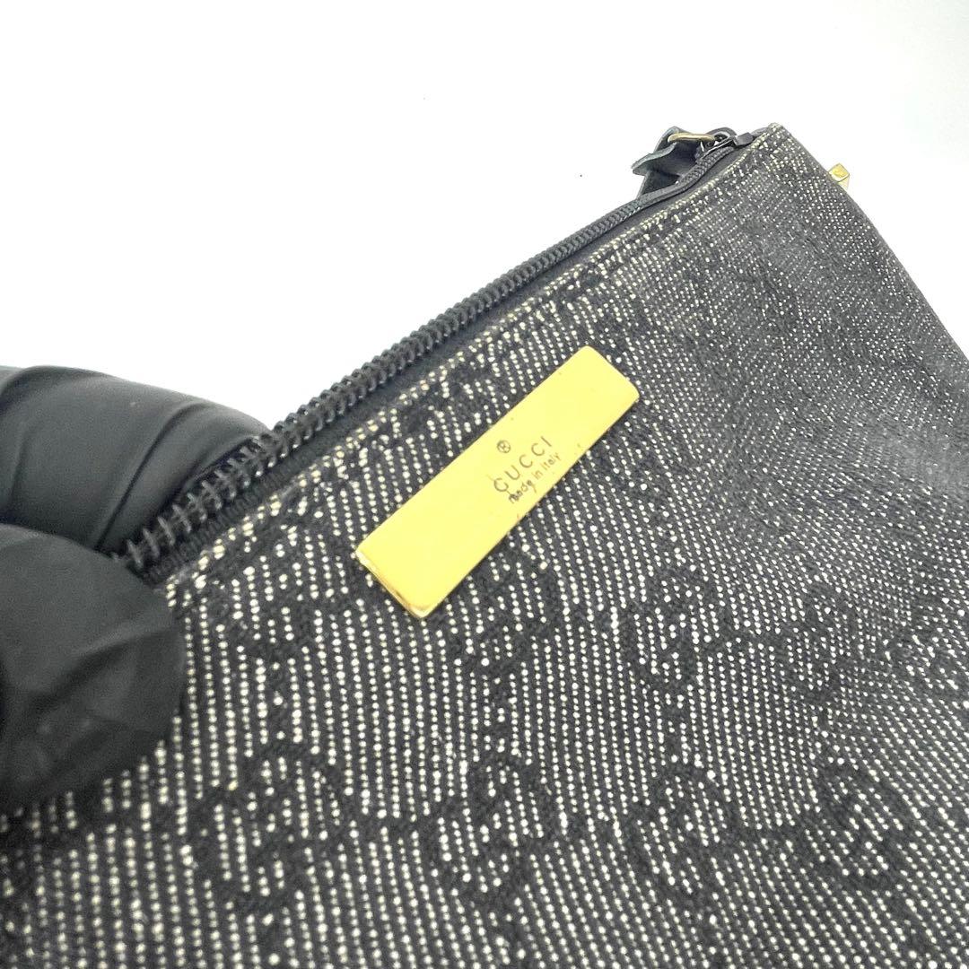 美品✨グッチ アクセサリーポーチ 小物入れ キャンバス 黒 ゴールドロゴ