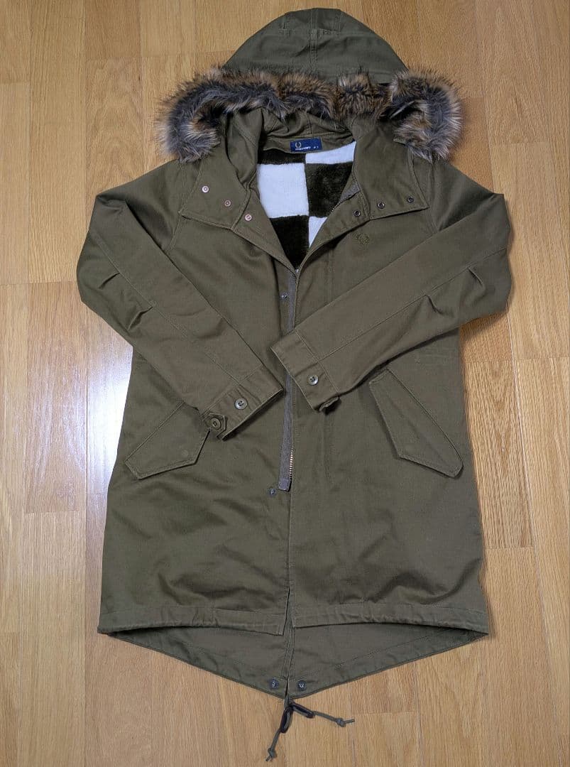 【フレッドペリー】モッズコート　ブロックチェックボアライナー　カーキ　S