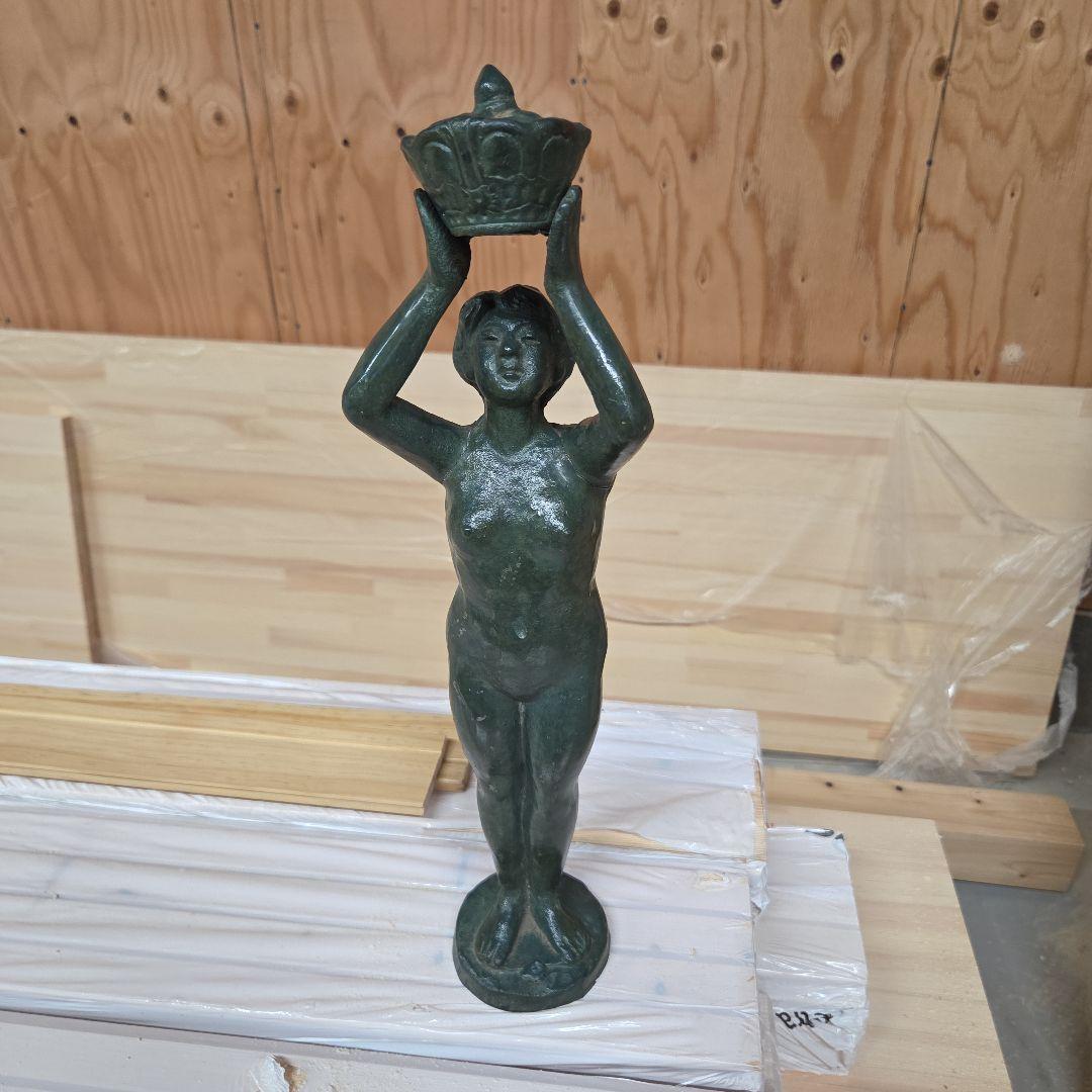 米治一作◇少女ブロンズ彫刻裸婦像【王冠】高41.5 /高岡銅器☆/鋳鉄造