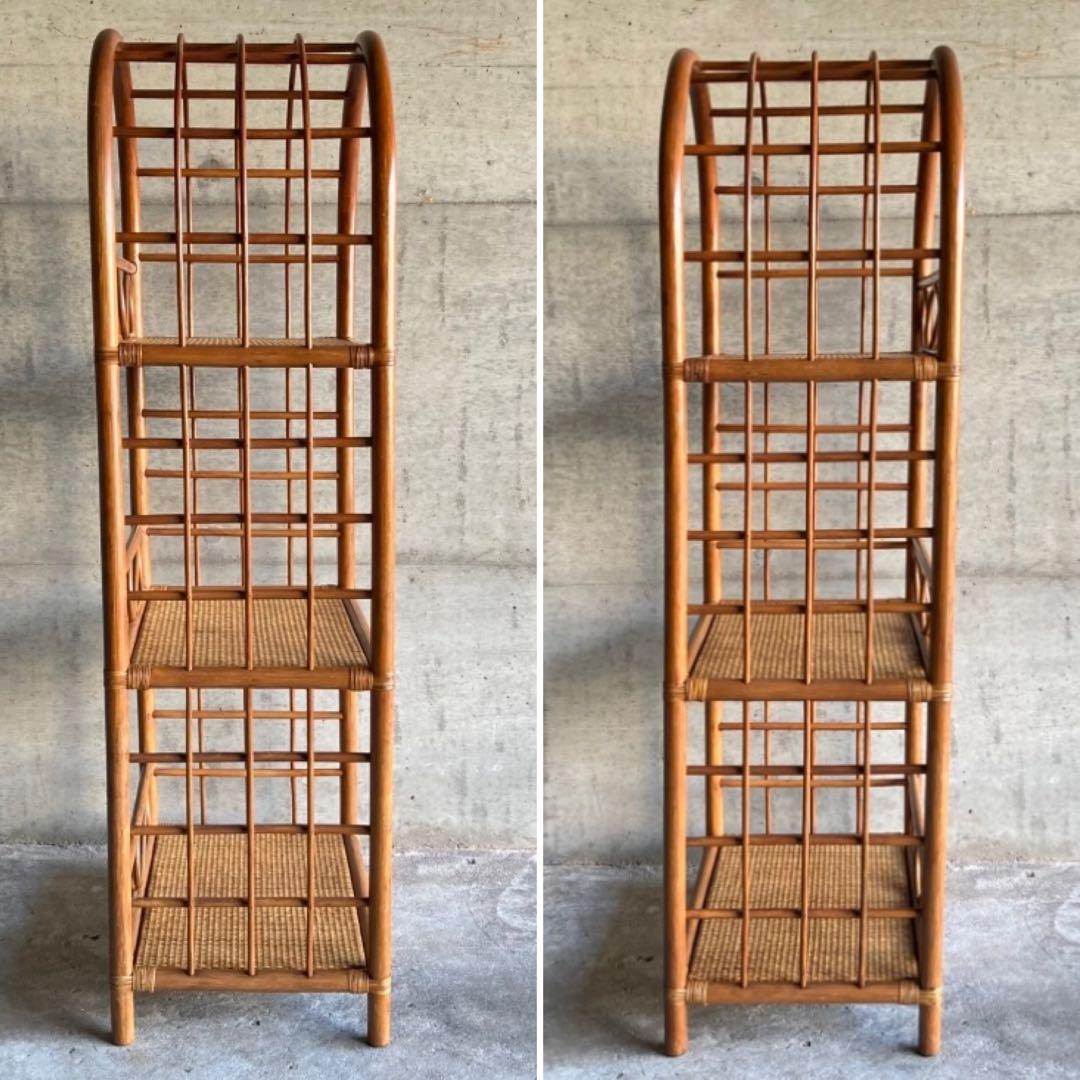 籐 ラタン ラック シェルフ スタンド 3段 飾り棚 置物台 大型 家具 レトロ