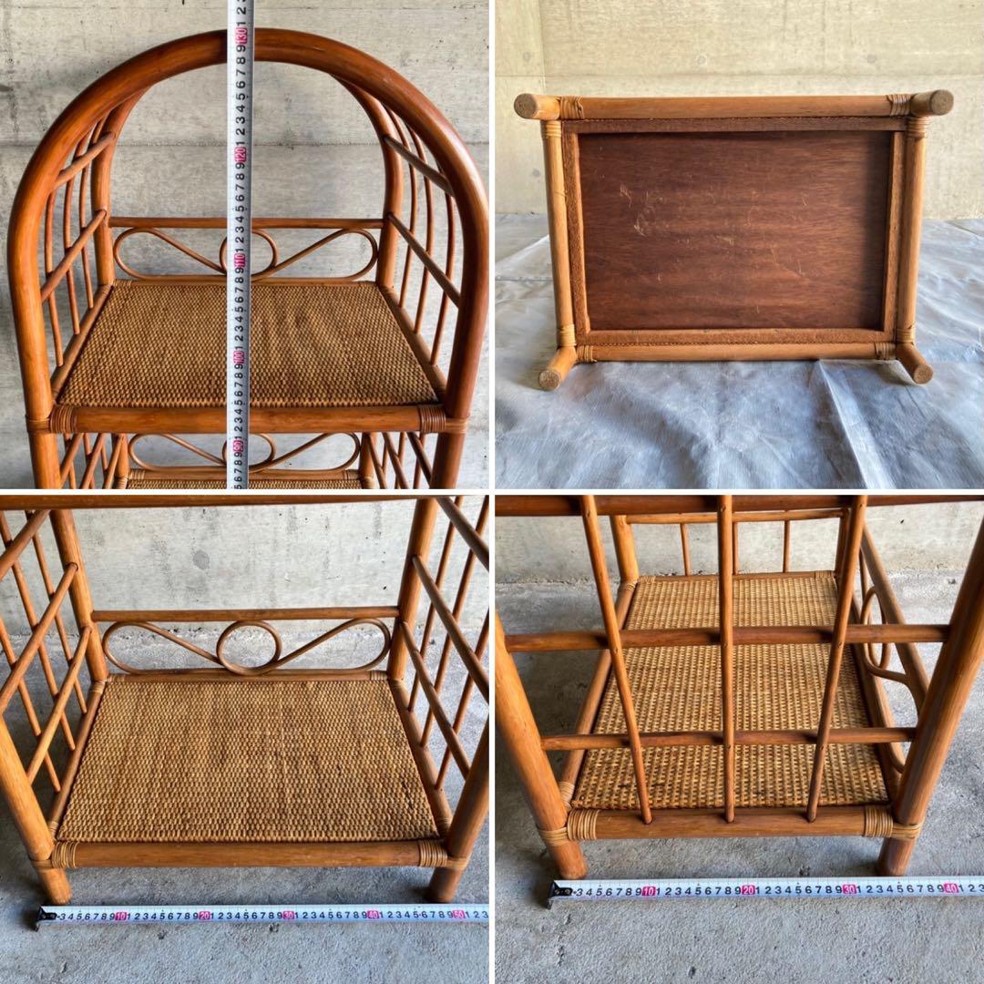 籐 ラタン ラック シェルフ スタンド 3段 飾り棚 置物台 大型 家具 レトロ