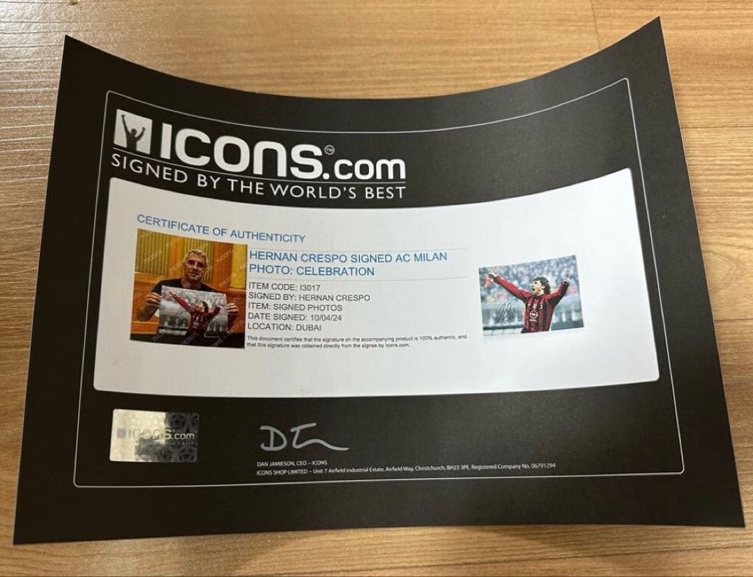 icons社 エルナン・クレスポ 直筆サイン入りフォト ACミラン