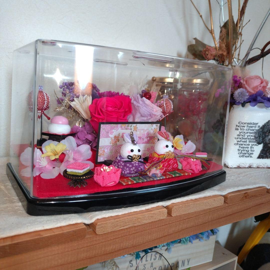 ご予約✦１足早め✦ひな祭り、ちりめんお雛様＆お内裏様…大輪の薔薇アレンジ 0535715.jpg