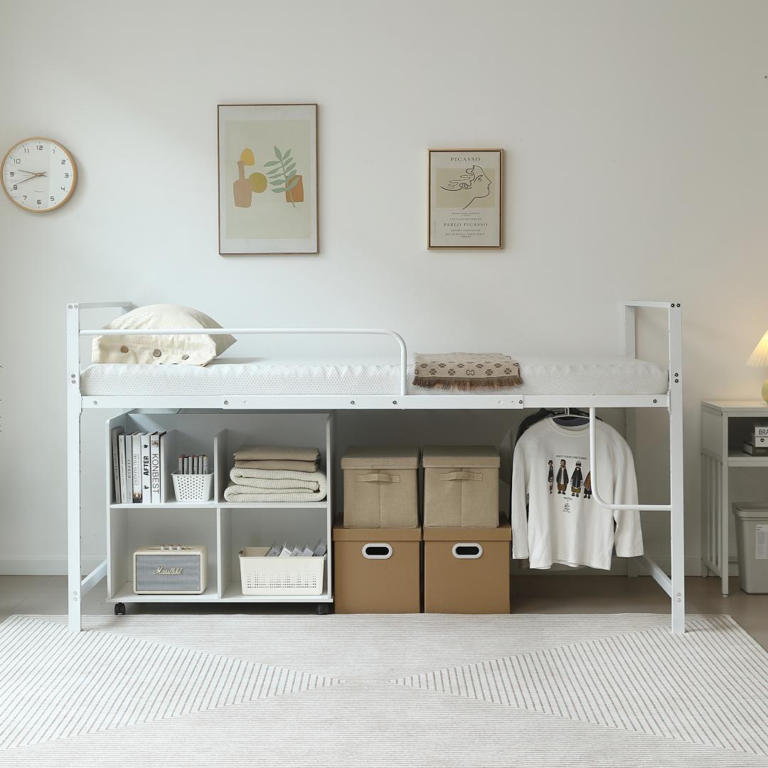 超人気【高さ110cm】ロフトベッド収納 北欧風 大人 一人暮らし WHITE