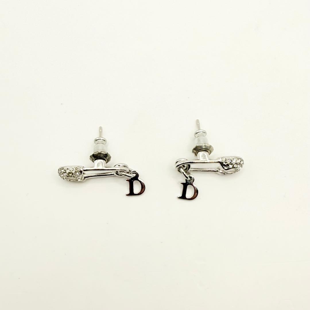 【美品】Dior ディオール　ピアス　クリップモチーフ　ライトストーン　シルバー