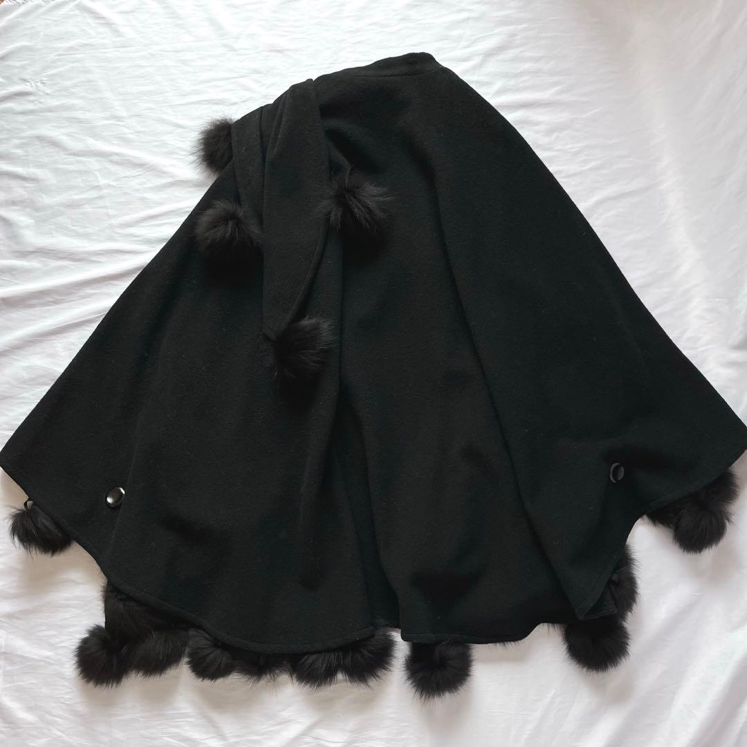 FOURCARD カシミヤ　フォックス　アシンメトリー　ポンチョコート　黒