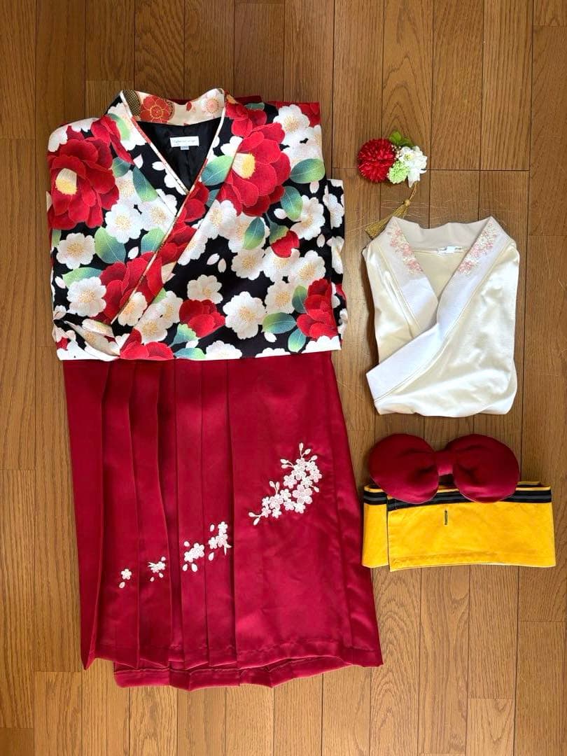 キャサリンコテージ　140袴セット＋髪飾り＋ブーツ23センチ　卒業式　赤白　花柄