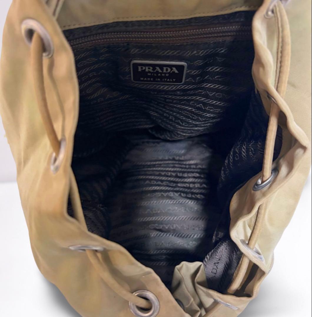 【正規品】プラダ PRADA リュックサック バックパック 三角ロゴ ベージュ系