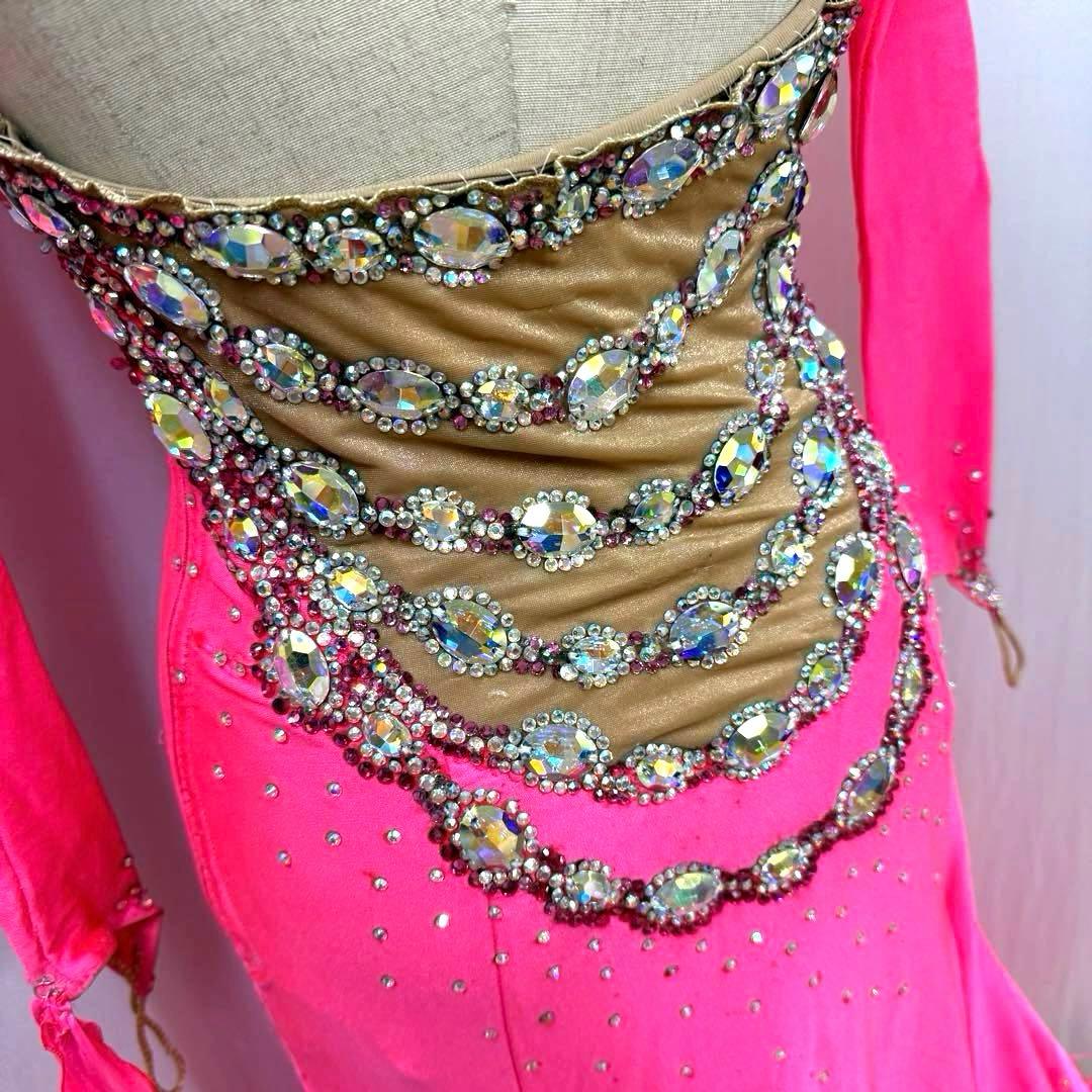 Y5697☆SM☆ピンク オーストリッチ スワロ スタンダードドレス☆社交