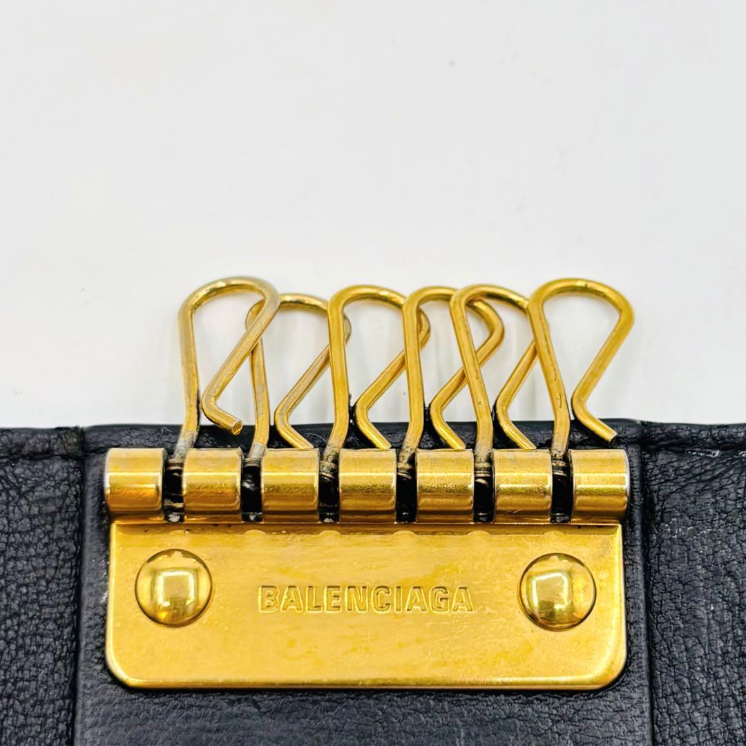 【美品】バレンシアガ キーケース 6連 レザー BB柄 ゴールドロゴ ブラック