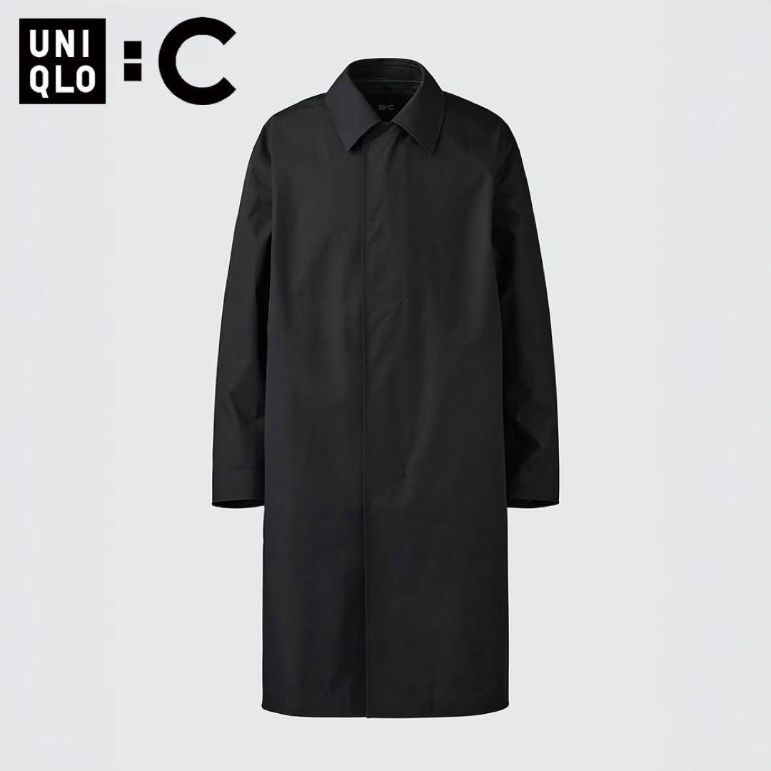 ユニクロC ブロックテックステンカラーコート ブラック L