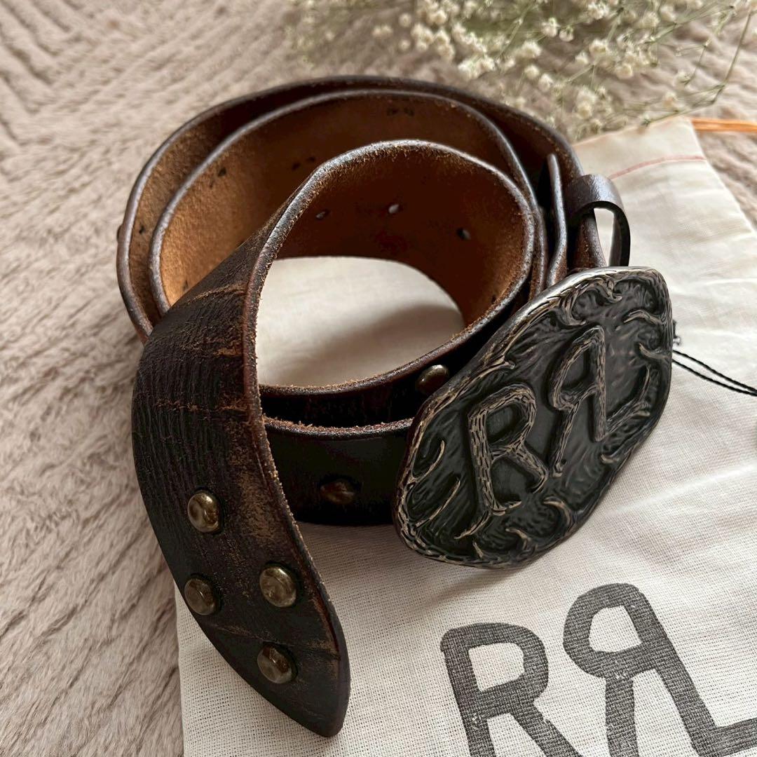 極美品 RRL ダブルアールエル ロゴバックル レザー ベルト メンズ