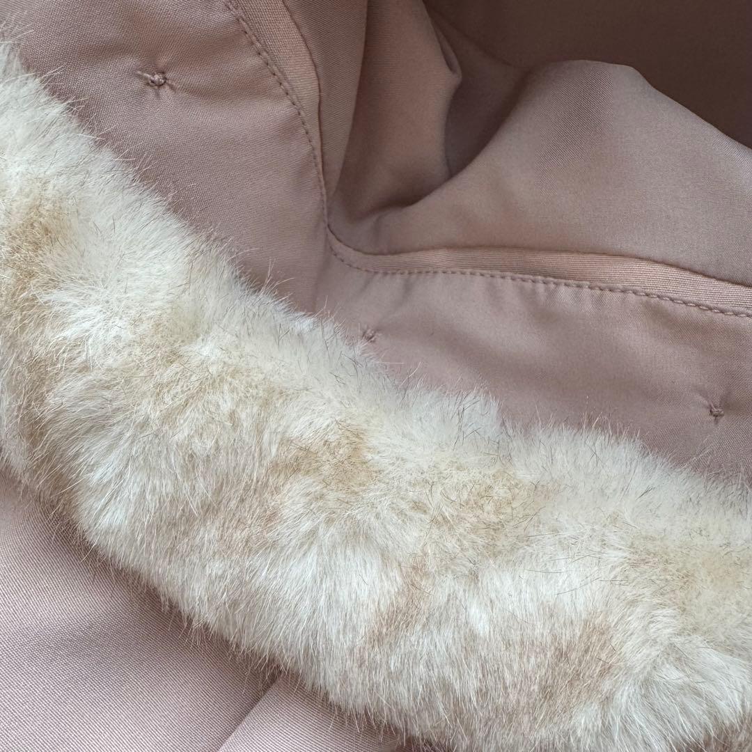 週末値下げ セルフォード ピンクベージュ 半袖 ひざ丈ワンピース ファー襟 38