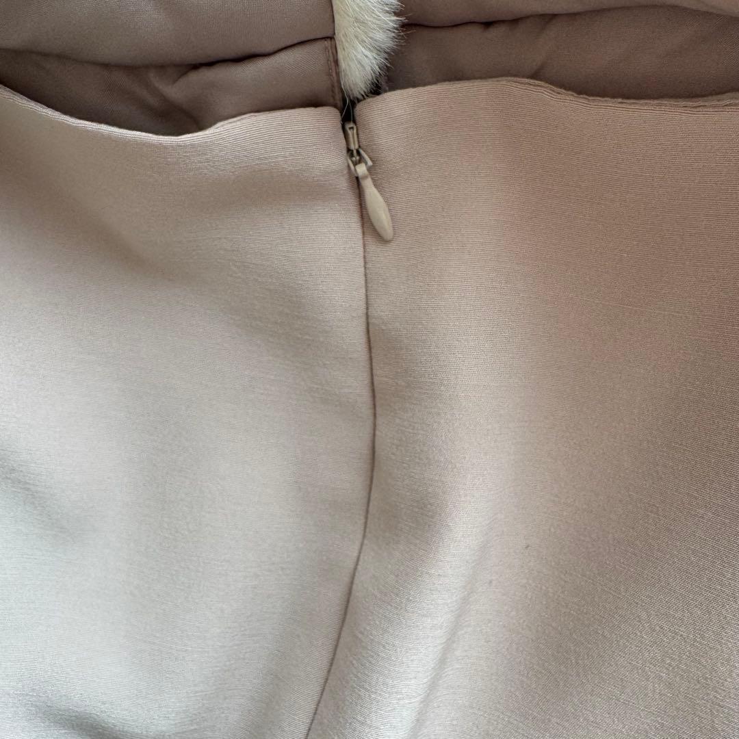 週末値下げ セルフォード ピンクベージュ 半袖 ひざ丈ワンピース ファー襟 38