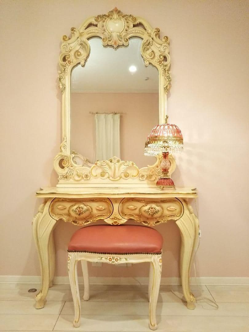高級ロココ家具 猫脚 お姫様ドレッサー豪華２点 大型ミラーコンソールデスク２点