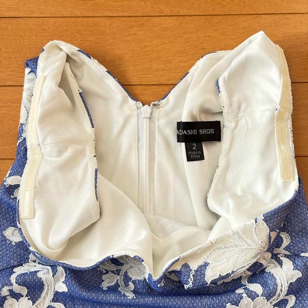 タダシショージ 花柄レース ノースリーブ Vネックフレアワンピース