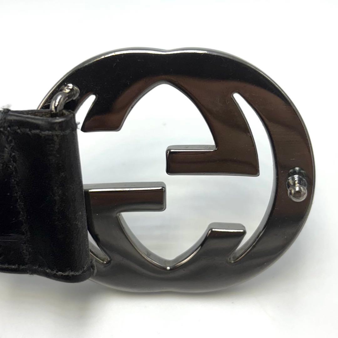GUCCI インターロッキングG ベルト ブラック シルバー金具 レザー